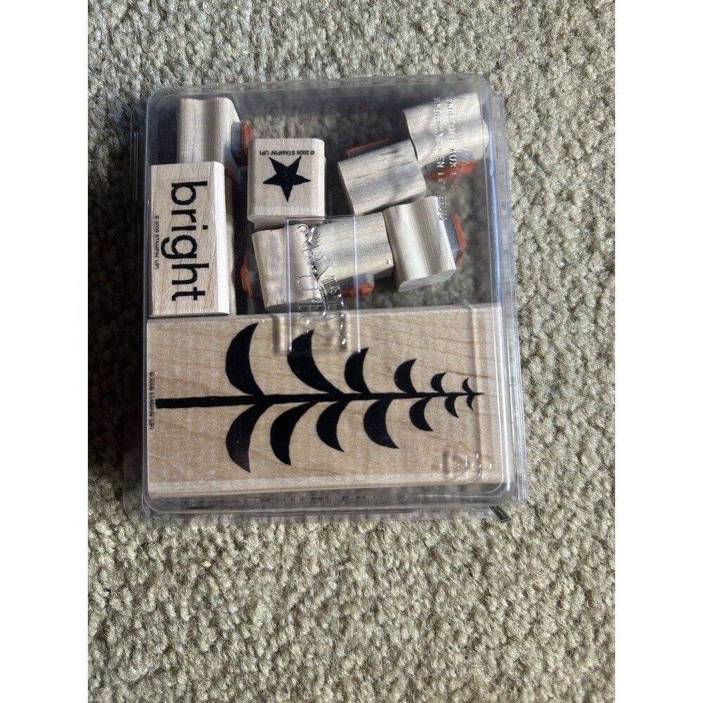 2006 Stampin Up Holiday Trim Set Of 9 Wood Mounted Rubber Stamps